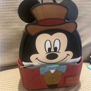 Loungefly Disney Mickey Mouse Top Hat Backpack - Black, Red, and Brown